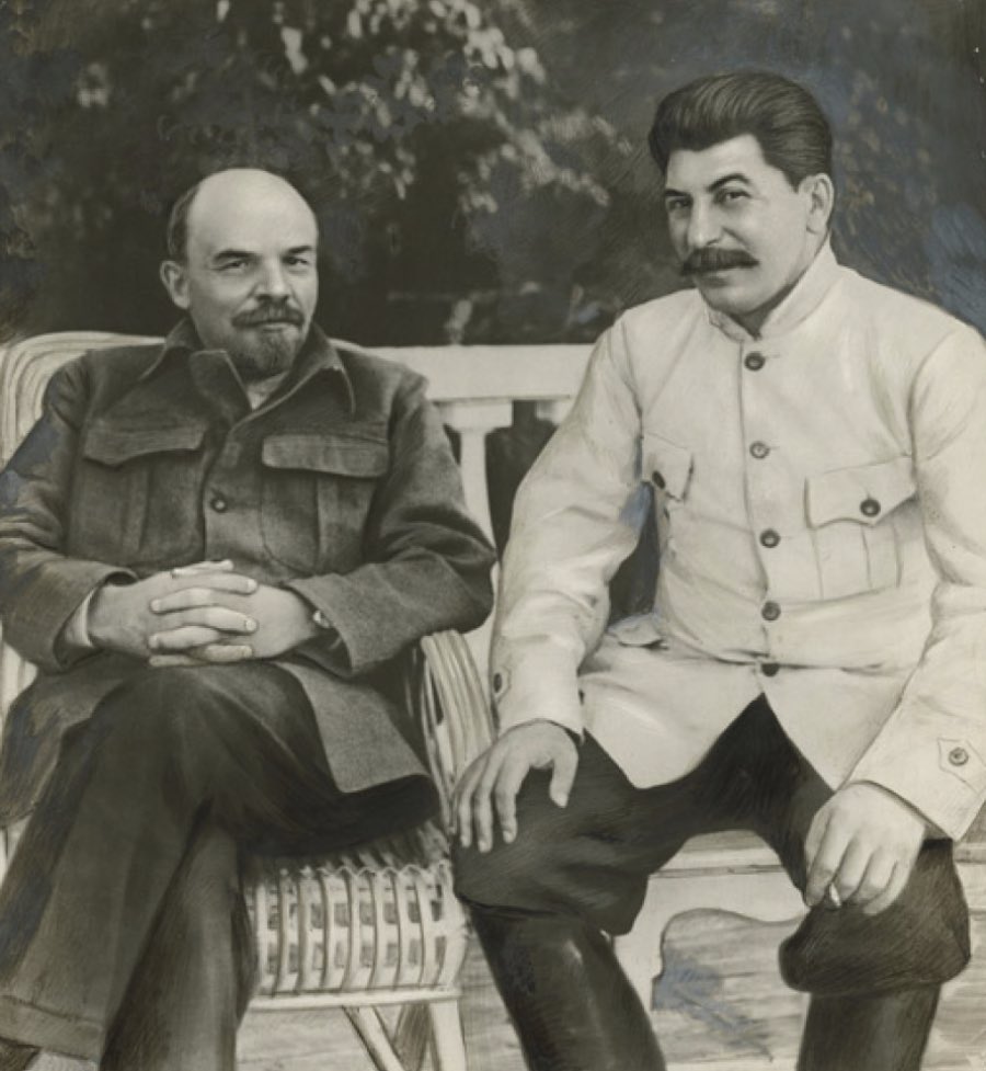 Unidentified Russian artist Lenin and Stalin in Gorki in 1922 1949