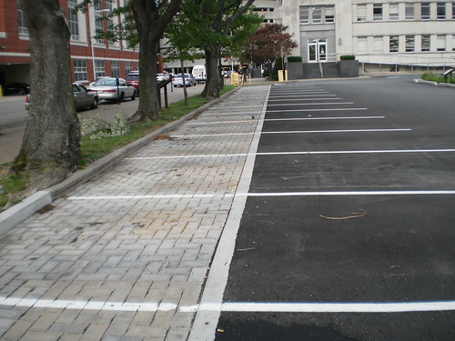 Porous pavers in this Louisville, KY parking lot help prevent flooding by allowing water to seep through. NRCS photo.