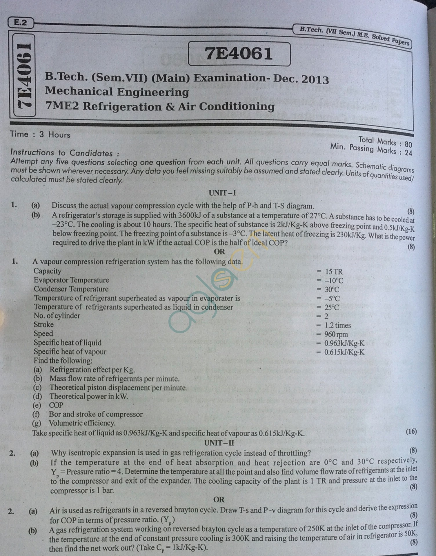 RTU: Question Papers 2013 - 7 Semester - ME - 7E4061