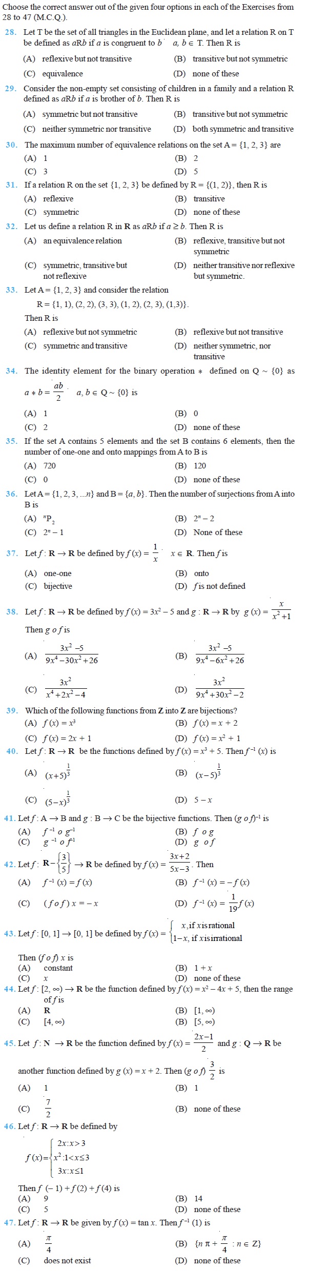 Class 12 Important Questions for Maths - Relations and Functions