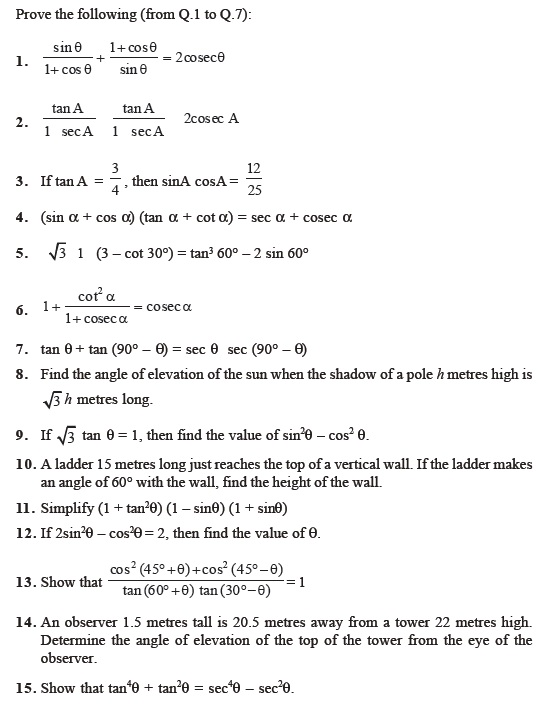 Class 10 Important Questions For Maths Introduction To Trigonometry And Its Applications Aglasem Schools