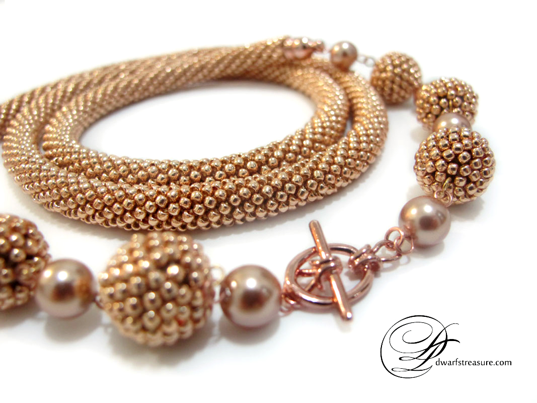Pink gold beaded crochet rope