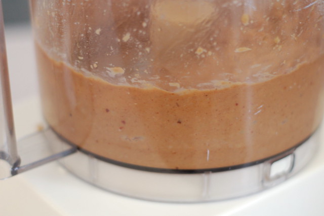 Blending the miso peanut sauce in the Cuisinart by Eve Fox, The Garden of Eating, copyright 2015