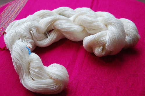 Irieknit handspun yarn from silk caps on antique saxony spinning wheel