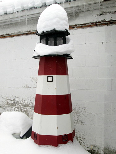 winter red lighthouse white snow ny newyork model display winthrop snowcovered