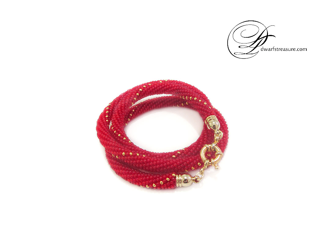Fashion rich red beaded crochet rope wrap bracelet