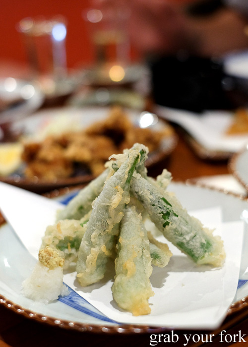 Okra tempura at Nom, Darlinghurst