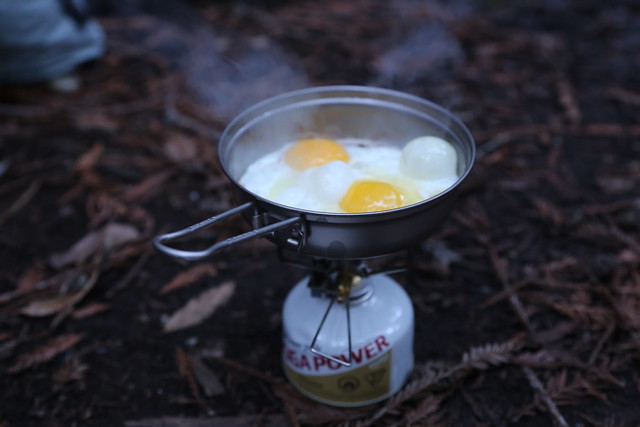 Eggs on camping stove