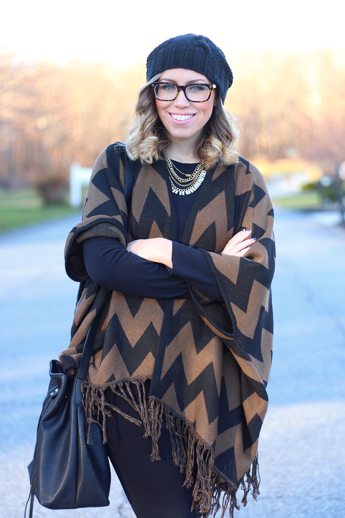 Chevron Cape & Brown Booties | Casual Fall Outfit | #LivingAfterMidnite