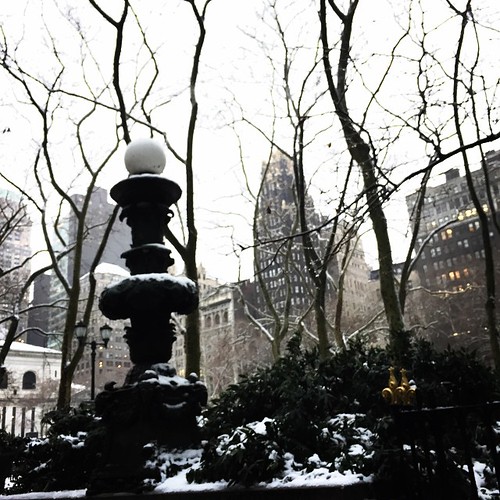 Snowy morning in Bryant Park.. The ground hog said six more weeks of this!  Lovely to behold but it's another thing to wade through this all layered up... Keep warm, NYC ! #groundhogdayNY #sixmoreweeksofwinter #nyc #mynewyork #manhattan #midtown #wintervi