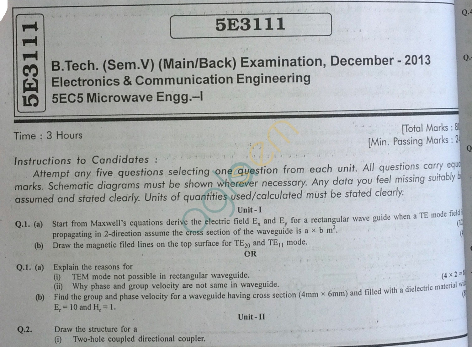 RTU: Question Papers 2013 - 5 Semester - EC - 5E3111