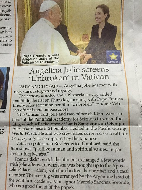 Pope Francis with Angelina Jolie in Vatican