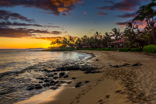 trees sunset sea sky beach clouds landscape hawaii evening coast sand surf sony south palm kauai tropical vegetation poipu a65
