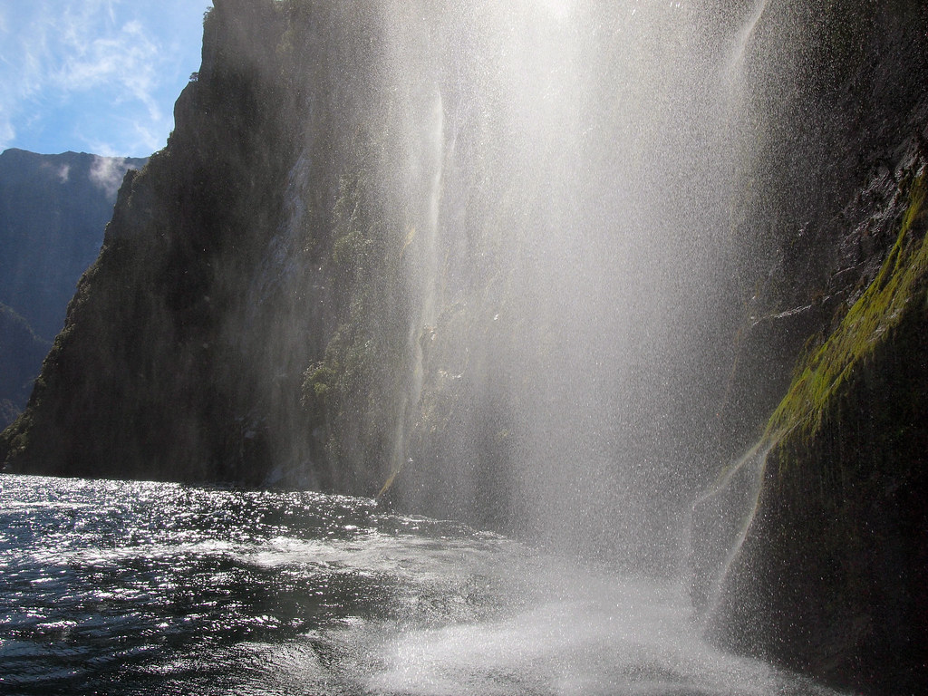 In a waterfall at Milford Sound in New Zealand