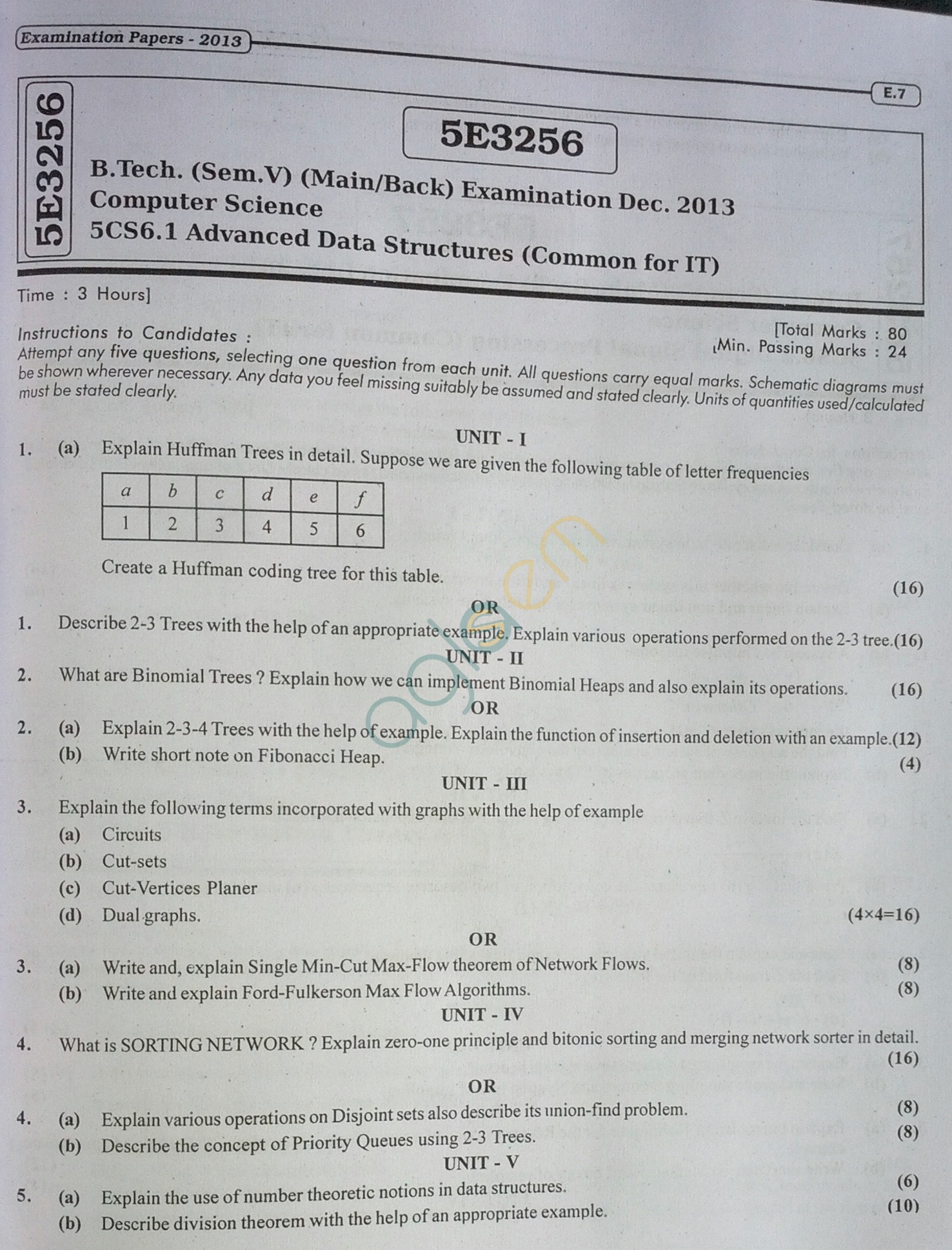RTU: Question Papers 2013 - 5 Semester - CS - 5E3256