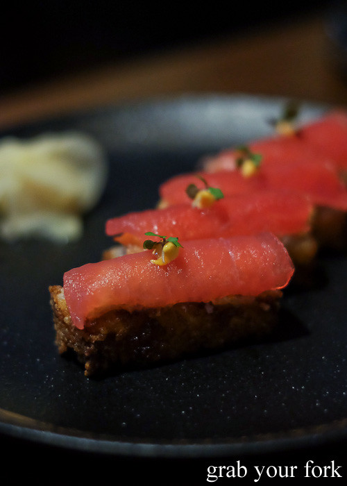 Crispy rice and spicy tuna at Kiyomi by Chase Kojima at Jupiters Gold Coast