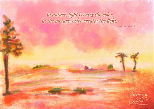 Painted image of a sunset landscape