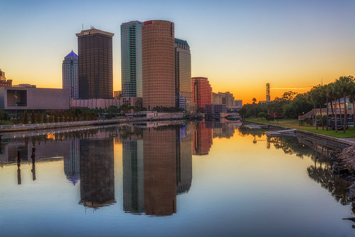 reflection skyline sunrise tampa effects florida beercan processing nik hdr hillsboroughriver universityoftampa tampamuseumofart photomatix sykesbuilding rivergatebuilding