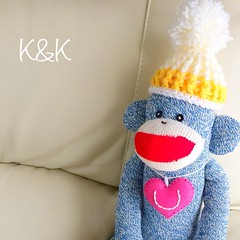 I ♡ you Sock Monkey. He was born on January 28, 2015. 新しいお家を探してます☆  #sockmonkey #handmade #valentine #valentinesday #love #heart #blue #redheelsocks #socks #ソックモンキー #ハンドメイド #バレンタイン #♡ #ハート #靴下猿 #k&k