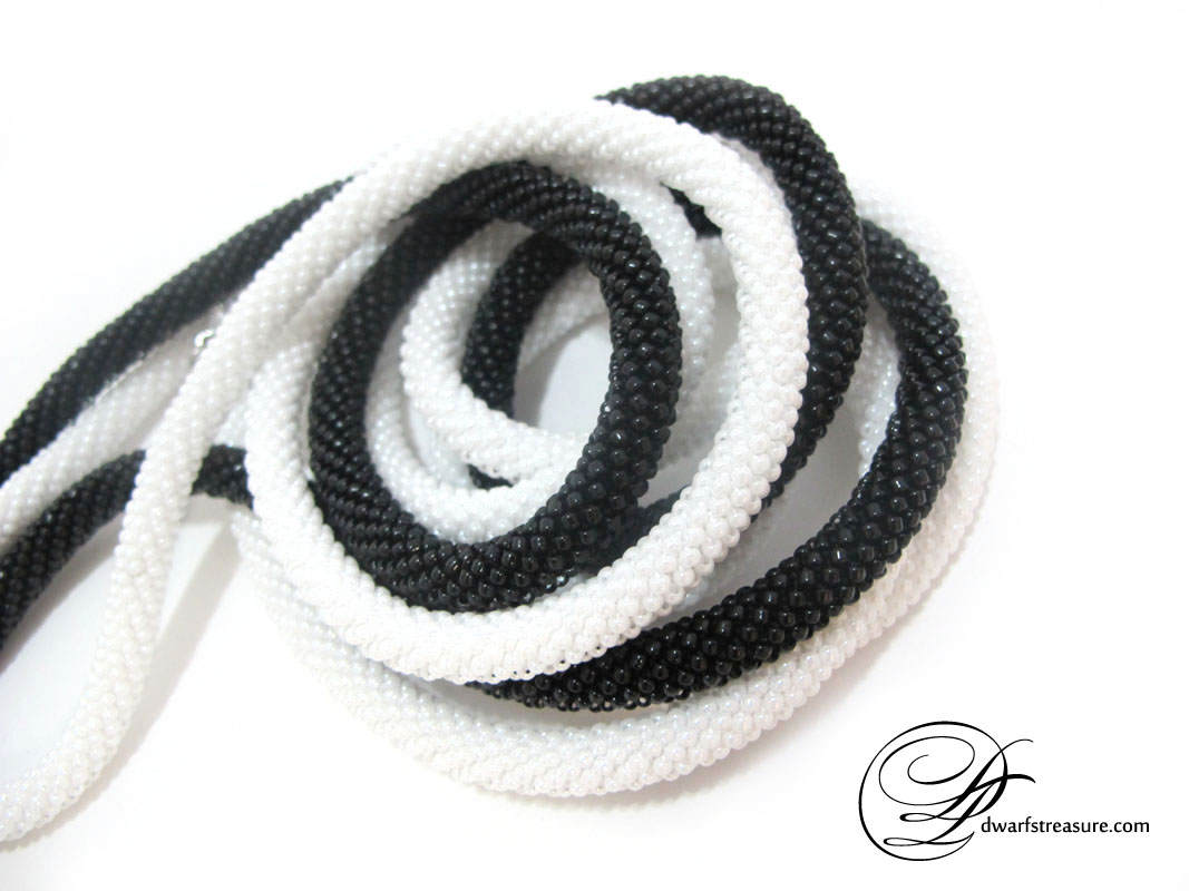 Black and white beaded crochet ropes