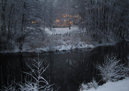 winter snow oslo norway river evening stream frost akerselva