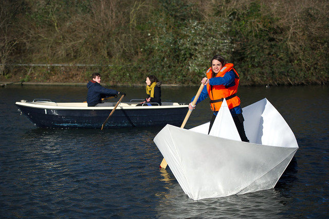 Land ahoy! Young engineers launch giant origami paper boat