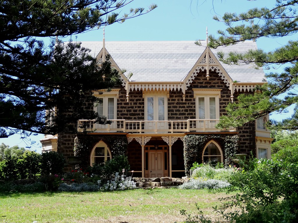 Port Fairy. Talara House. A beautiful Gothic Tudor house with fancy barge boards on the gable ends. Built 1855. Now accommodation for tourists.