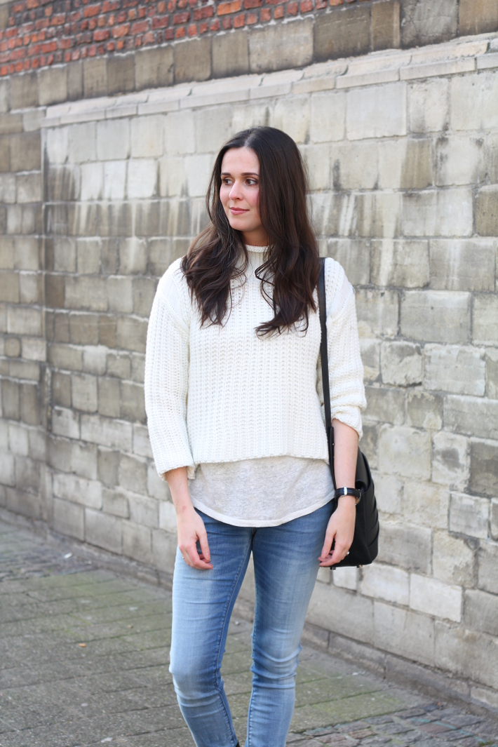 casual outfit: replay luz hyperflex skinnies, roll neck sweater