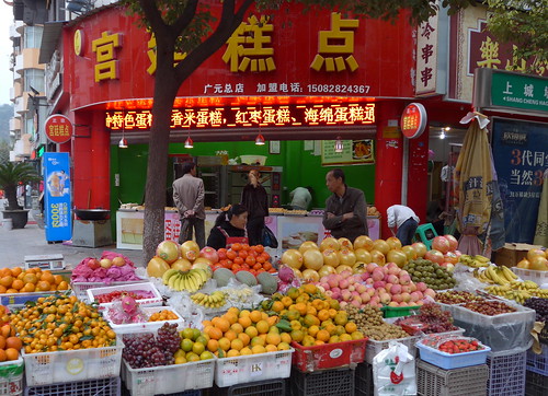 china street november fruit asia market shops sichuan 2014 guangyuan