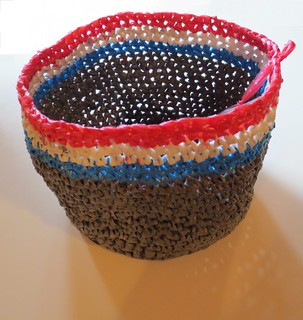 Red White & Blue Plarn Basket | My Recycled Bags.com