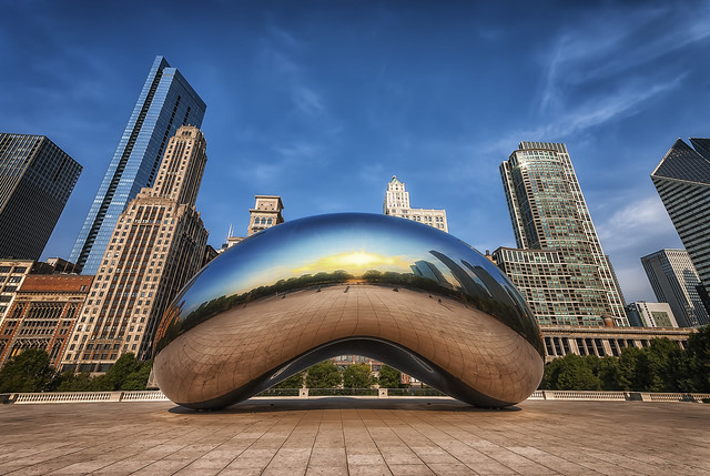 Cloud Gate with the Rising Sun