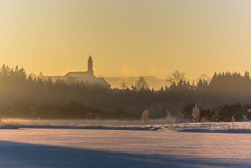 schnee winter mist lake snow sunrise frost sonnenaufgang wetter dunst kirchsee