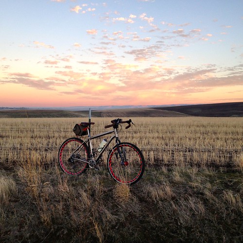 sunset bike bicycle ride spokes idaho cycle pedals salsa titanium fargo lewiston drg53115 drg53115p