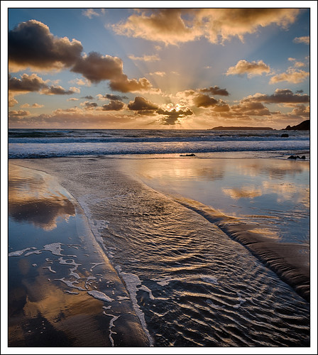 sunset beach water wales river landscape coast time unitedkingdom rays pembrokeshire marloes refelections crepsucular photostyles