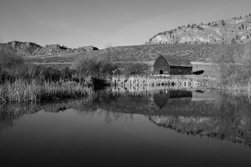 monochrome barn reflections pond fujifilm fujixseries x100s