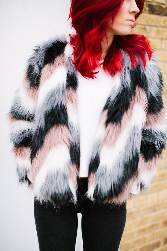 striped fur faux coat
