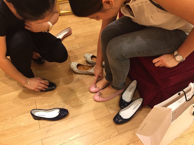 Trying on sizes at Repetto