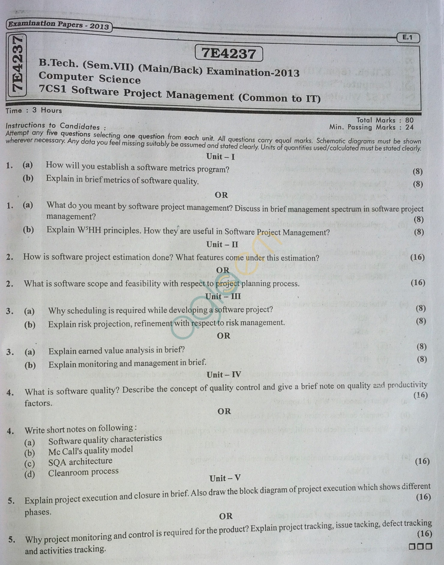 RTU: Question Papers 2013 - 7 Semester - CS - 7E4237