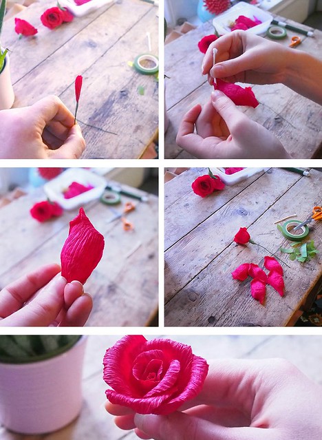 Crepe paper rose tutorial