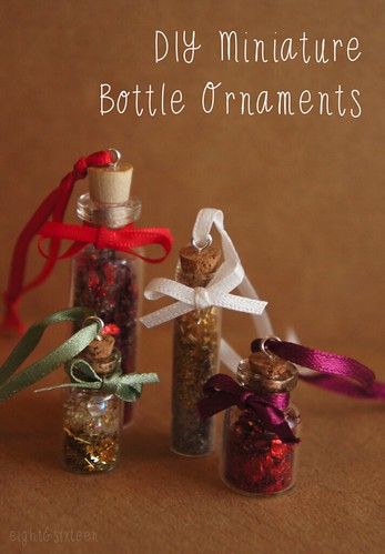 DIY Festive Miniature Bottle Ornaments by eight and sixteen