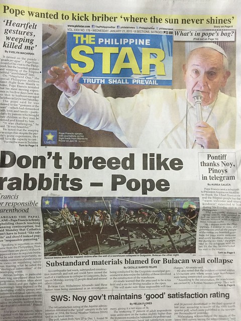 Don't breed like rabbits-- Pope