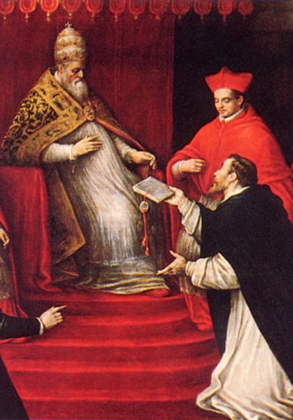 Saint Dominic receives from Pope Honorius III bull establishing Dominican Order