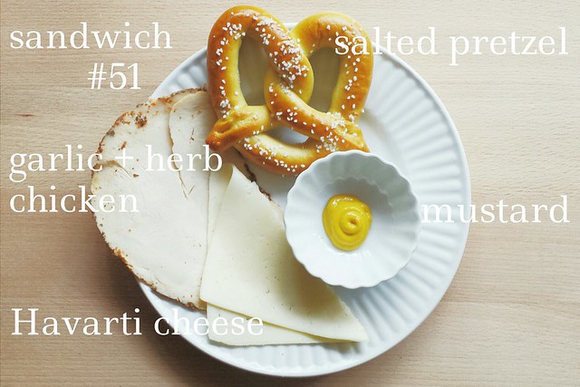 sandwich no. 51: garlic + herb chicken + Havarti cheese on a pretzel