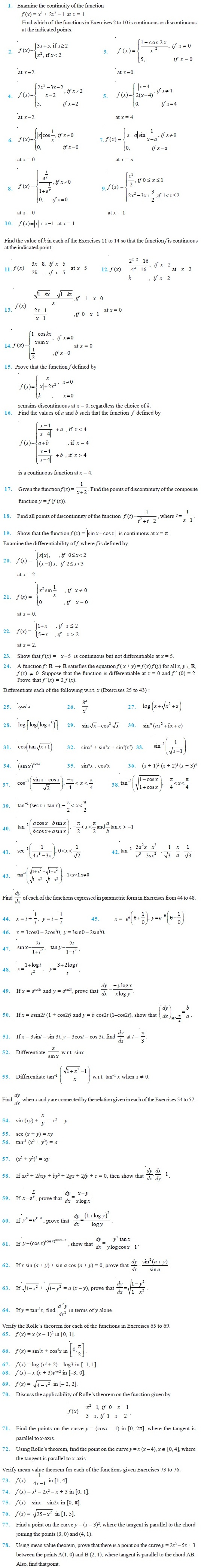 Class 12 Important Questions for Maths - Continuity and Differentiability