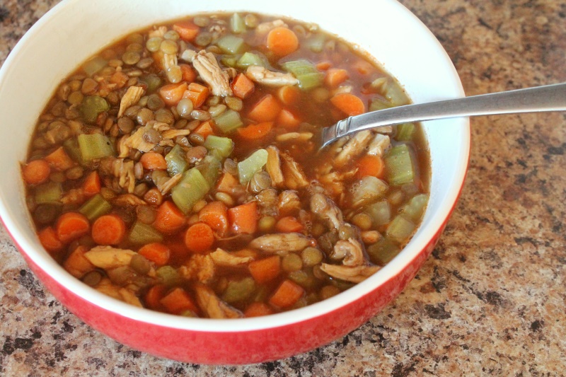 Chicken, Lentil, & Veggie Soup (under 200 calories)