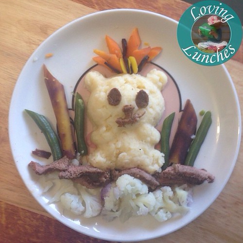 Loving dinner tonight… Potato Panda Princess with rainbow carrots, beans, cauliflower and steak. Available through @little_bento http://bit.ly/loving-lbw