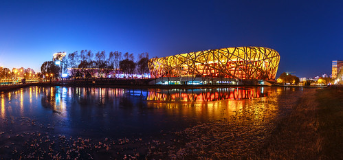 panorama widescreen beijing sunsets 北京 birdsnest nationalstadium 寬景 北京國家體育場 鳥巢體育館