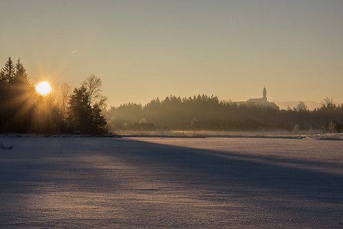 schnee winter mist lake snow sunrise frost sonnenaufgang wetter dunst kirchsee