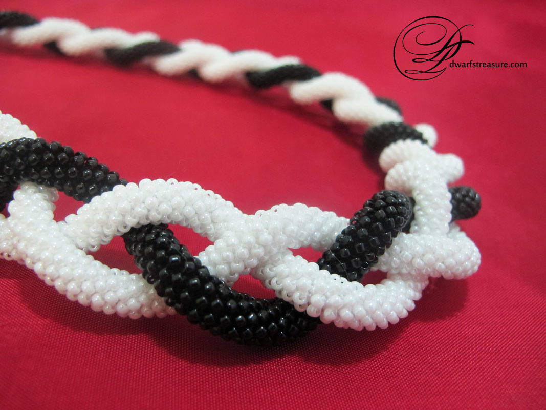 Black and white beaded crochet long necklaces