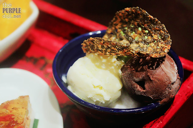 Chocolate, Vanilla, Green Tea Ice Cream on Lychee Coconut Sherbet